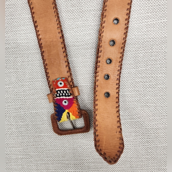 Unbranded Size 38 Belt Southwestern Boho Textile Leather Woven Hippie main image 7